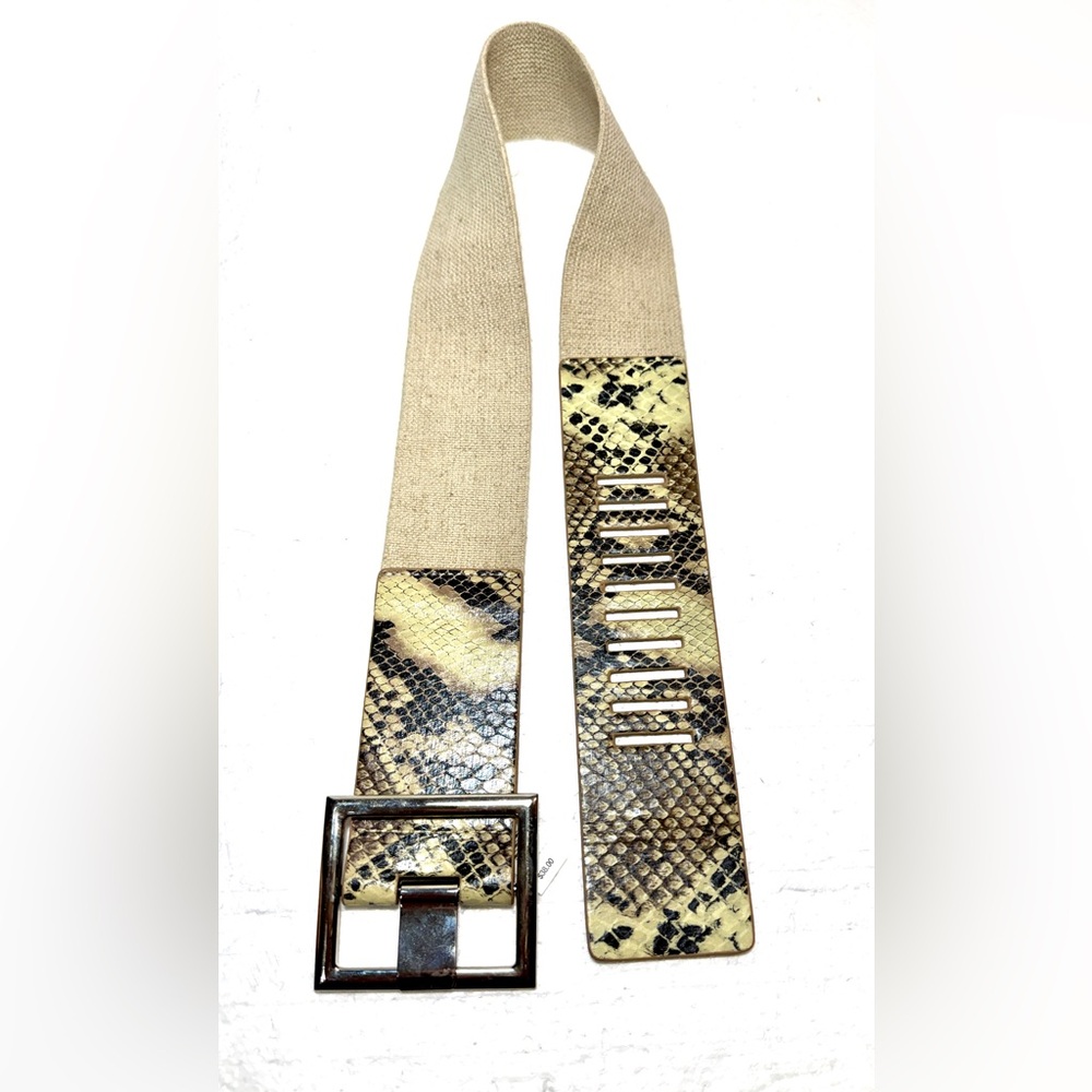 Snakeskin Print Wide Belt  Pattern Reptile Stretch Square Buckle